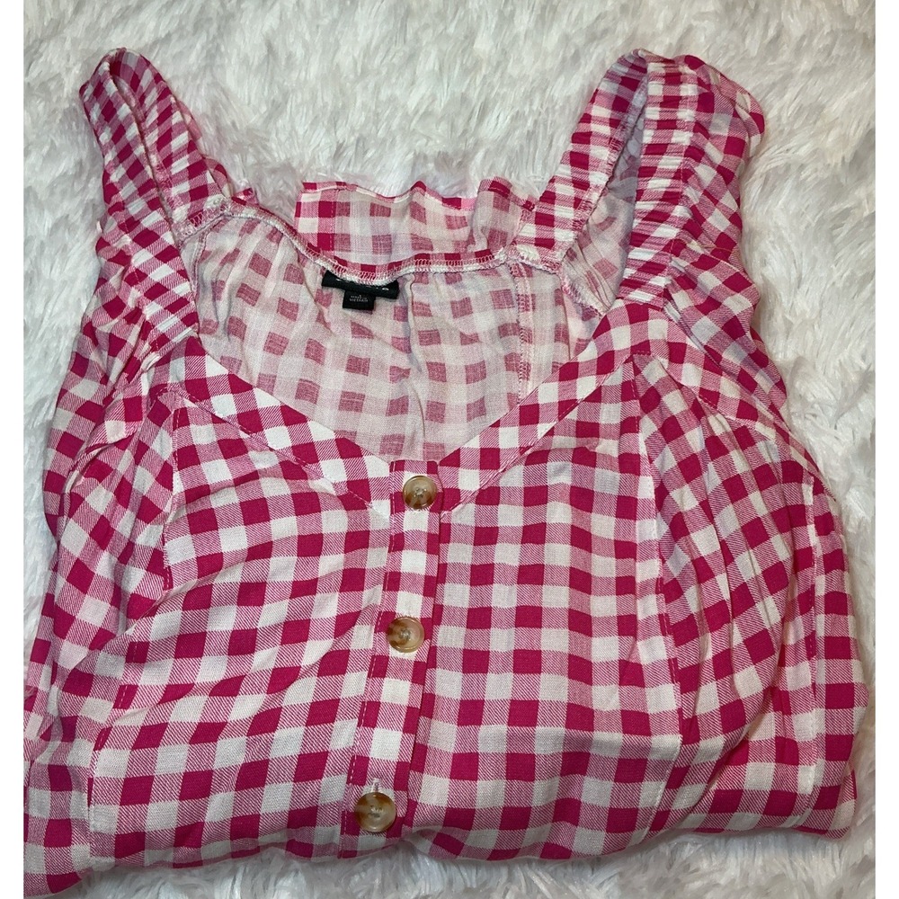 Torrid‎ fit and flare Women's 3/4 Sleeve Rayon xl pink gingham peasant Blouse